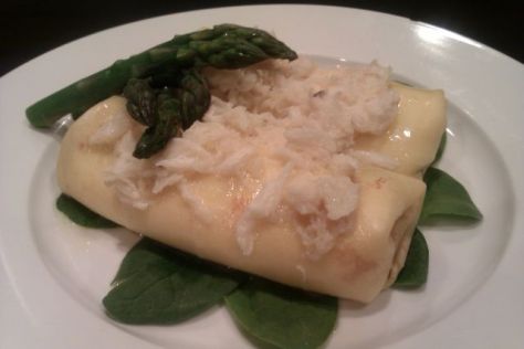 Asparagus, Parmesan and Ricotta Crepes with Fresh Crab and Brown Butter